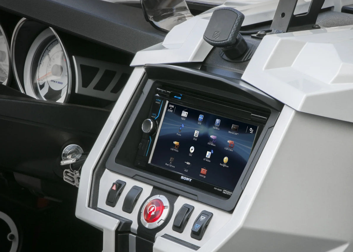 Powersport Audio: Pyle 2-DIN Touchscreen Navigation Wi-Fi Bluetooth CD Stereo Receiver, Scosche Dash Install Kit (Fits 2015-Up Polaris Slingshot), Enrock Marine Flexible AM/FM Antenna