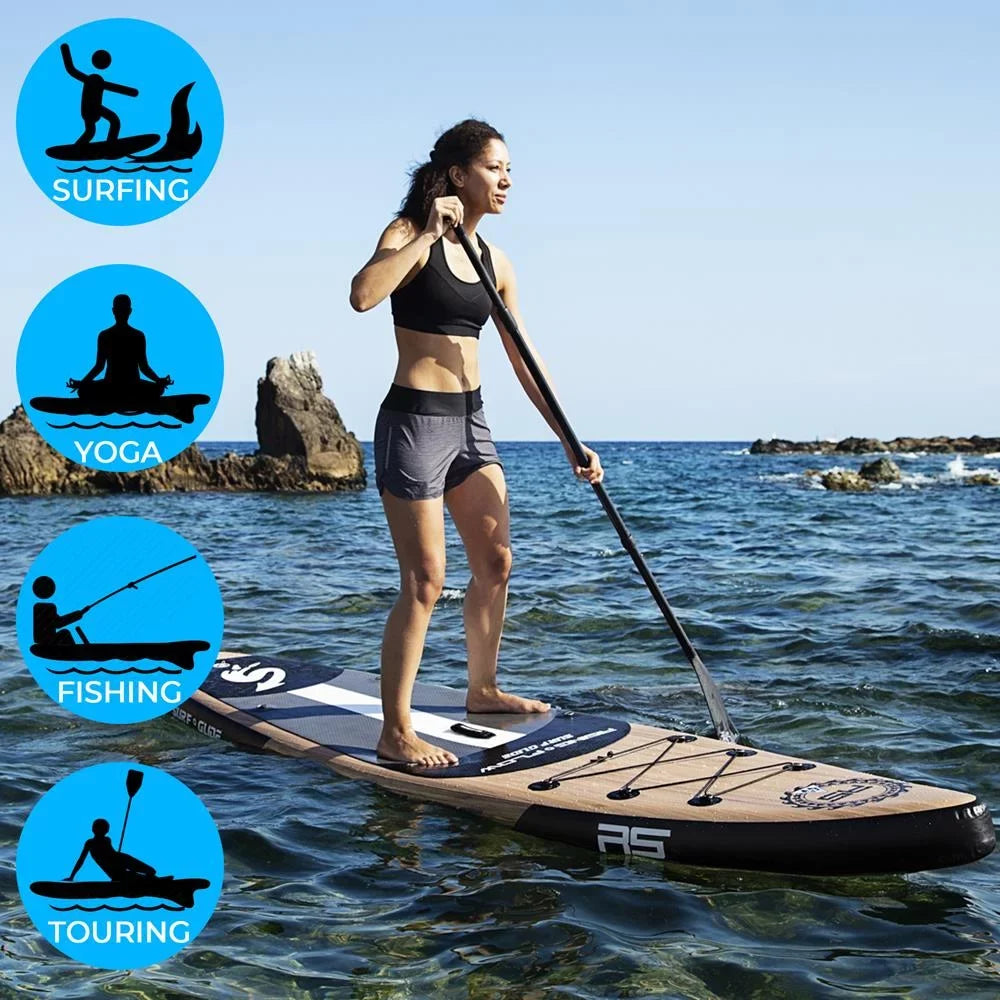 SereneLife Inflatable Stand-up Paddle Board (6 inches Thick) accessories & Carry Bag, Brown