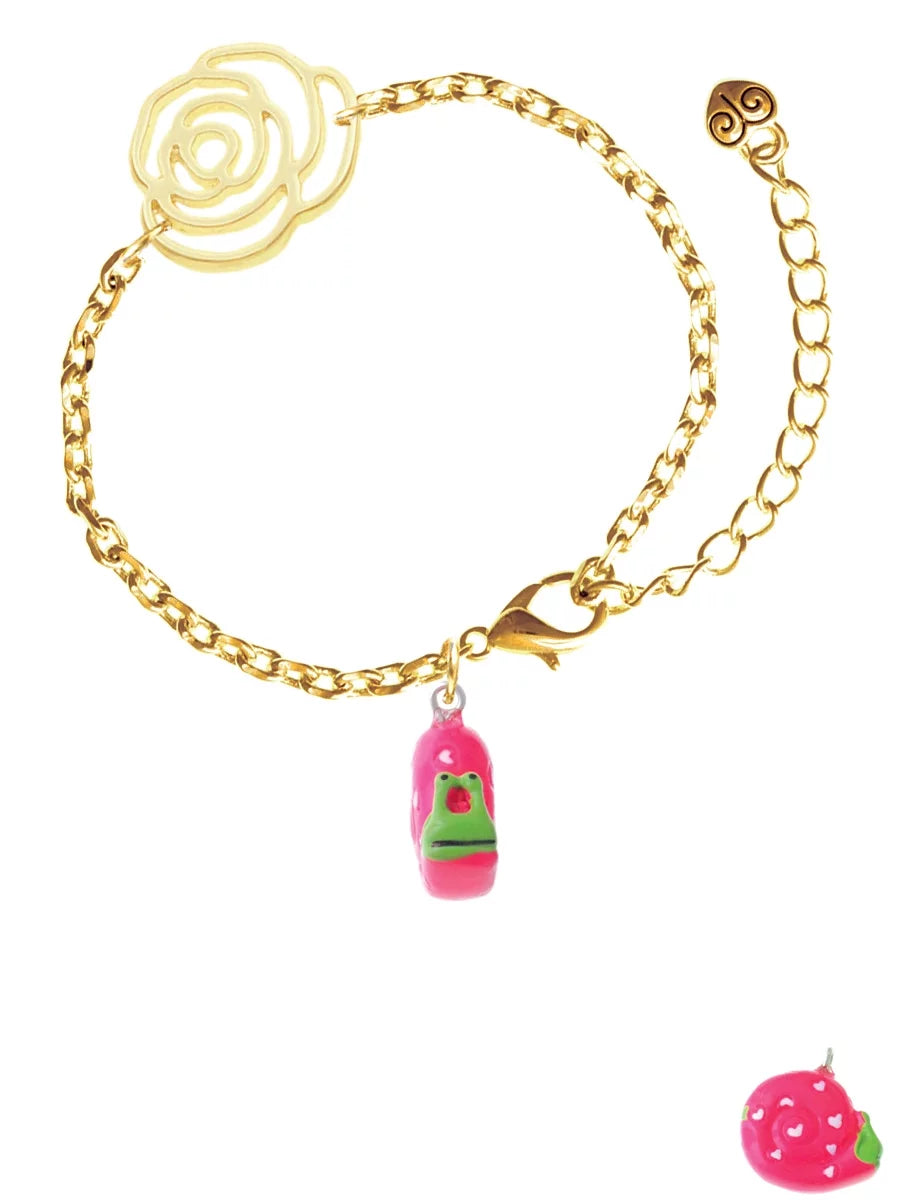 Delight Jewelry Resin Hot Pink Love Snail Gold-tone Flower Link Chain , 6.75"+2" Extender