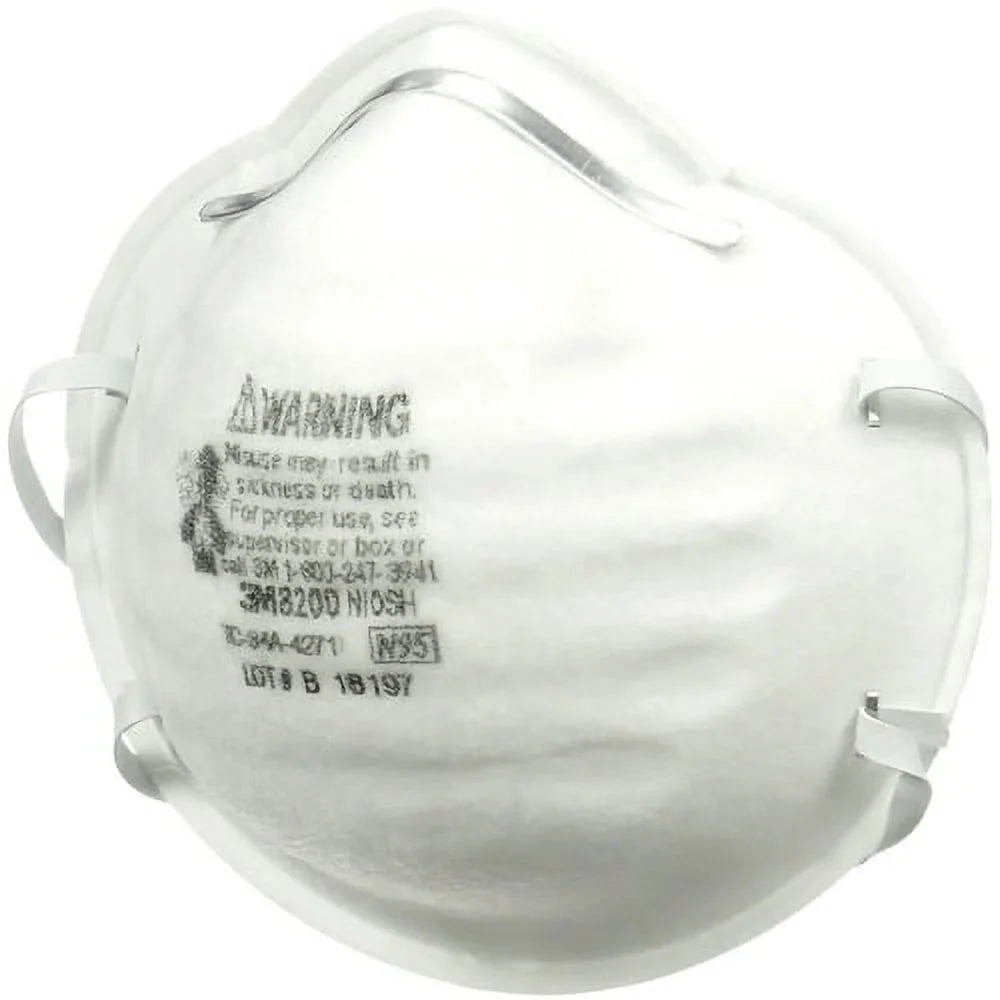 3M N95 Particle Respirator 8200 Mask Disposable, Lightweight, Stretchable, Adjustable Nose Clip - Airborne Particle, Mold, Dust, Granular Pesticide, Allergen Protection - 12 / Carton