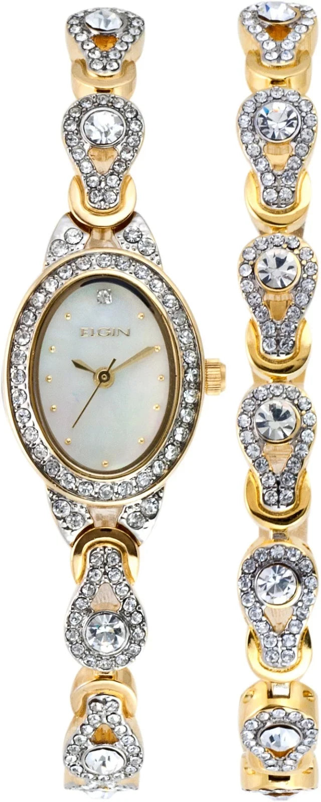 Elgin Adult Female Glitz Mother of Pearl Dial Watch and Set - EG8013ST-A03