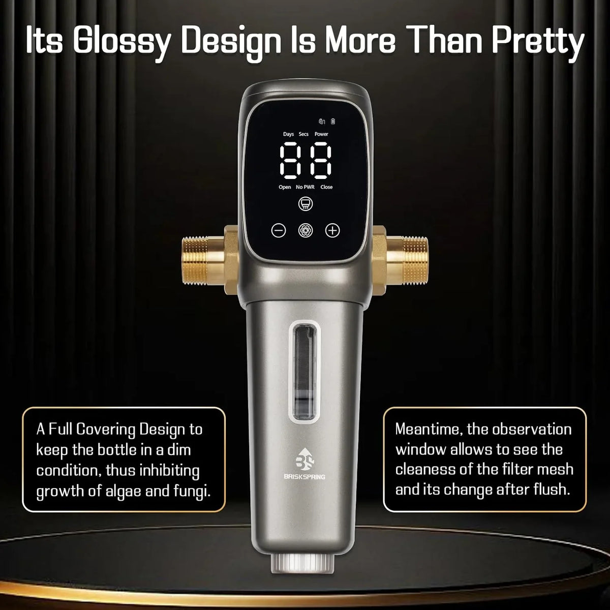 OUWI's King Model Spin Down Sediment Filter, Touch-Screen Automatic Flushing and Drainage, 360°Rotatable Head, 40 Micron Reusable Whole House Water Filter System, 1" MNPT + 3/4" FNPT Connector