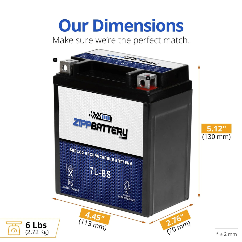 Zipp Battery YTX7L-BS (7L-BS 12 Volt,6 Ah, 75 CCA) Motorcycle Battery for Yamaha Xt225 Serow 225cc 92-'00