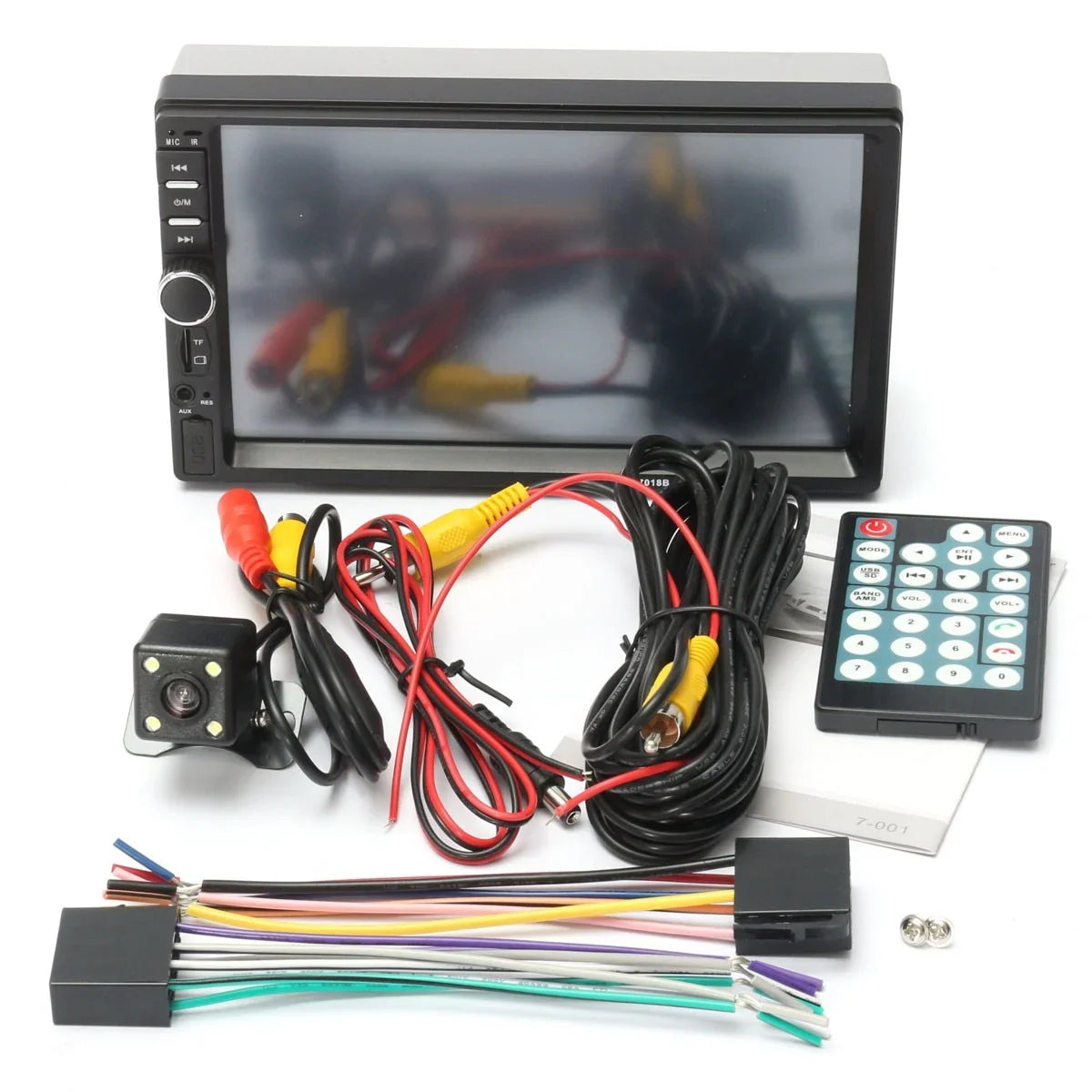 Car Radio Double Din Car Stereo 7 Inch Touch Screen with Bluetooth Mirror Link USB FM Radio Audio Receiver with Backup Camera and Remote Control