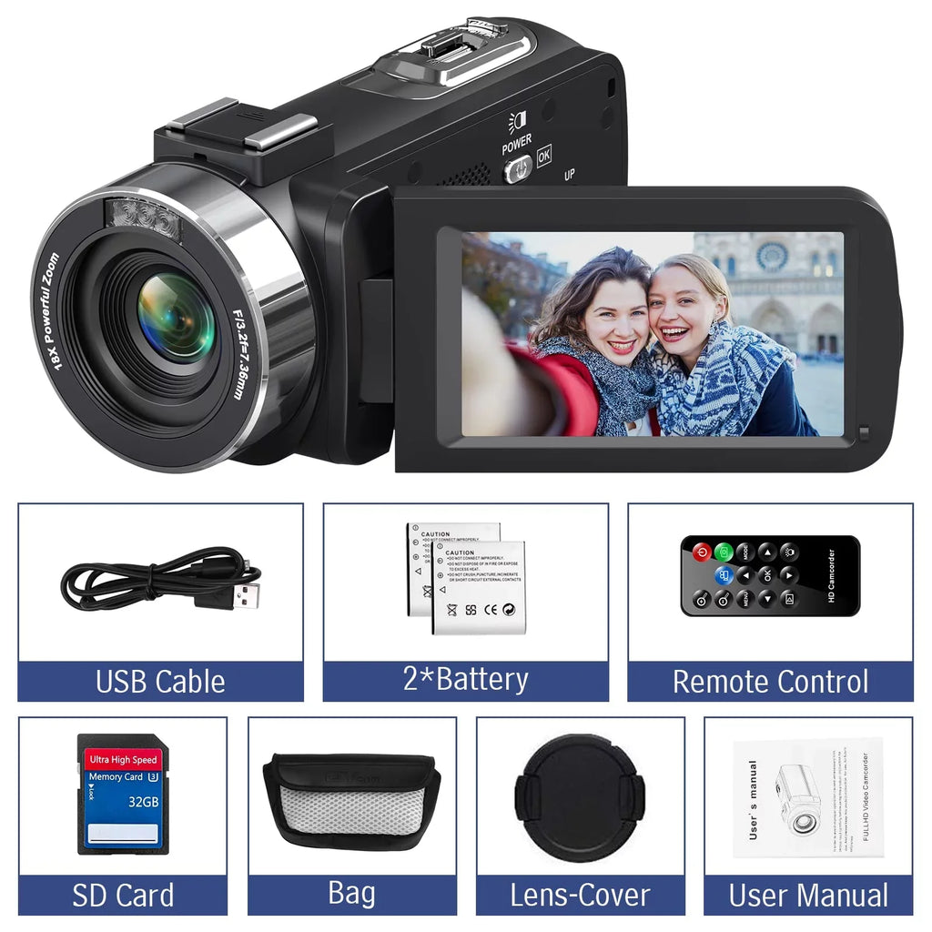 MARVUE Video Camera 4K Camera 48MP 30FPS Camcorder 18X Digital Zoom 3.0" LCD Touch Screen Vlogging Camera for YouTube with IR Night Vision