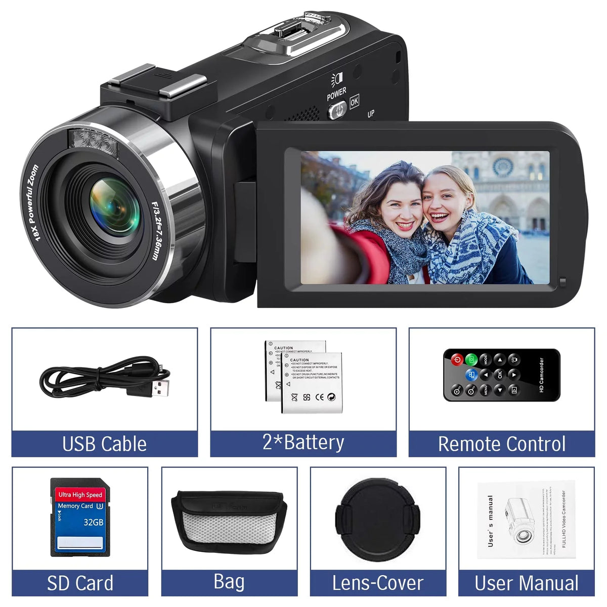 MARVUE Video Camera 4K Camera 48MP 30FPS Camcorder 18X Digital Zoom 3.0" LCD Touch Screen Vlogging Camera for YouTube with IR Night Vision