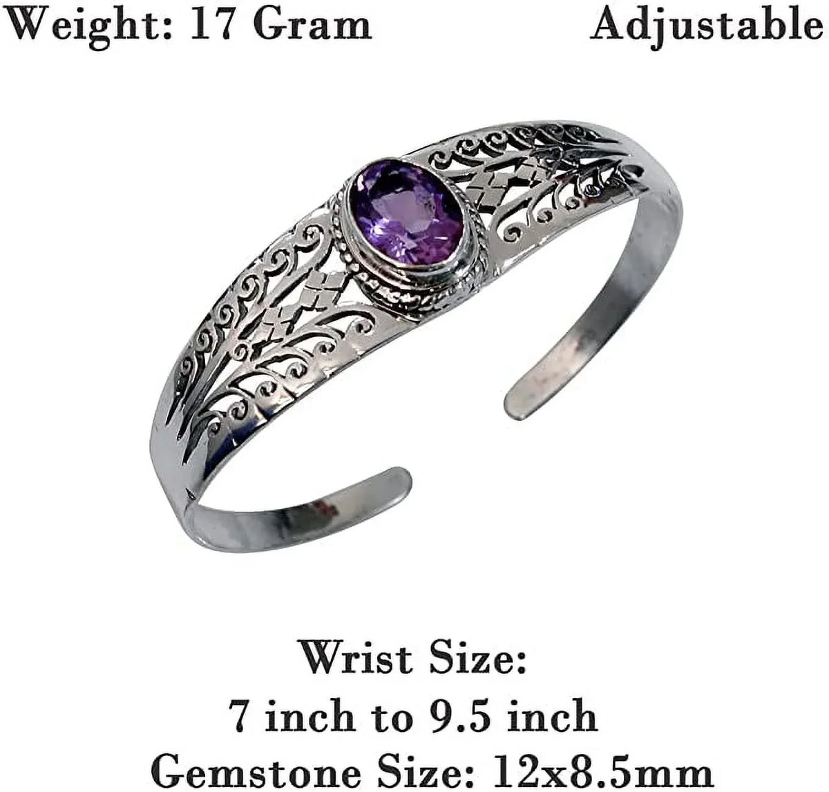 Genuine Purple Amethyst Gemstone Handmade Cuff for Men Women, Genuine 925 Sterling Silver Fashion s, Adjustable Designer Jewelry for Gifts
