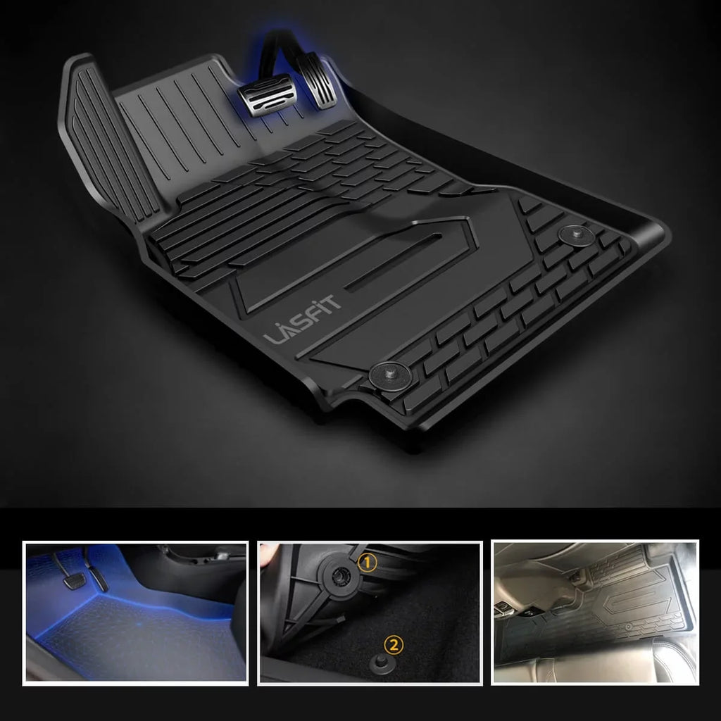 LASFIT Car Floor Mats for 2016-2021 Dodge Durango (2nd Row Bench Seat Only) / Jeep Grand Cherokee(NO Jeep Cherokee), All Weather TPE Floor Liners Set, 1st and 2nd Row, Black