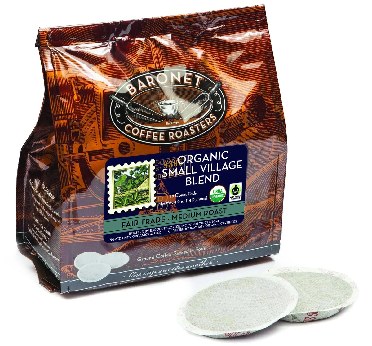 Indulge in the Exquisite Baronet Coffee Organic Small Village Blend Coffee Pods - Fair Trade - Medium Roast - 18 Count, 8 Grams - Elevate Your Senses with Single Serve Coffee Pods - Environmentally F