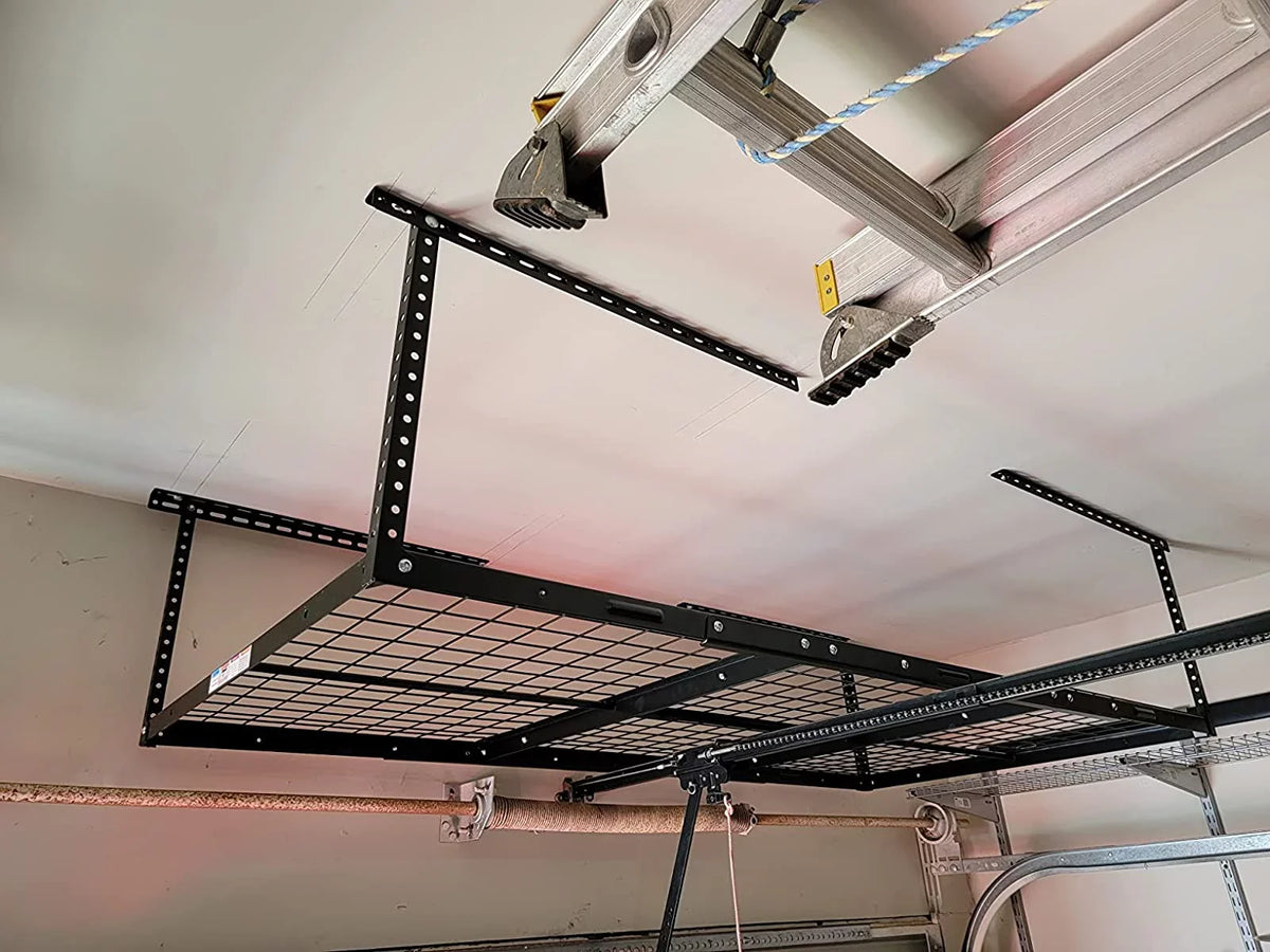 HECASA 3FT X 6FT Overhead Storage Rack Heavy Duty 72" x 36" Mounted Ceiling Rack Shelf Black Steel