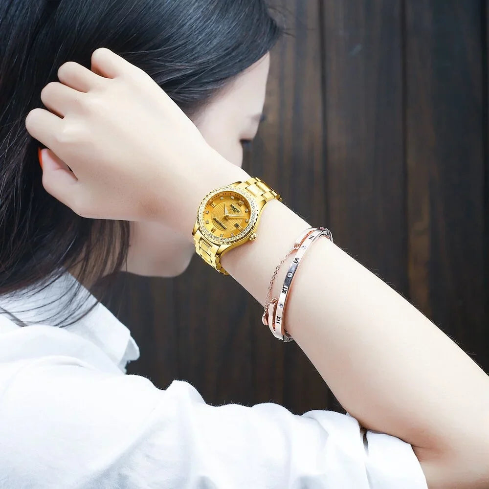 NIBOSI 2022 New Gold Watch Women Watches Ladies Creative Steel Women's Watches Female Waterproof Clock Relogio Feminino