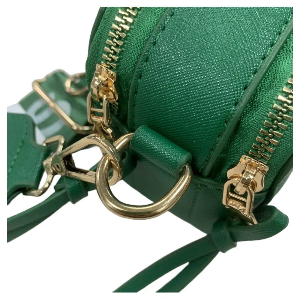 Women's Black Leather Cross body Snapshot Bag with Logo Chain Strap