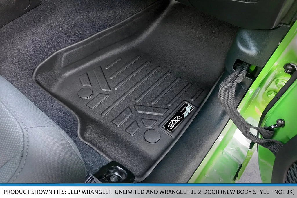 Smartliner SA0316-B0459 Custom Fit 2 Row Floor Mats Liner Set with Lockable Rear Underseat Storage for 2020-2023 Jeep Gladiator, Black