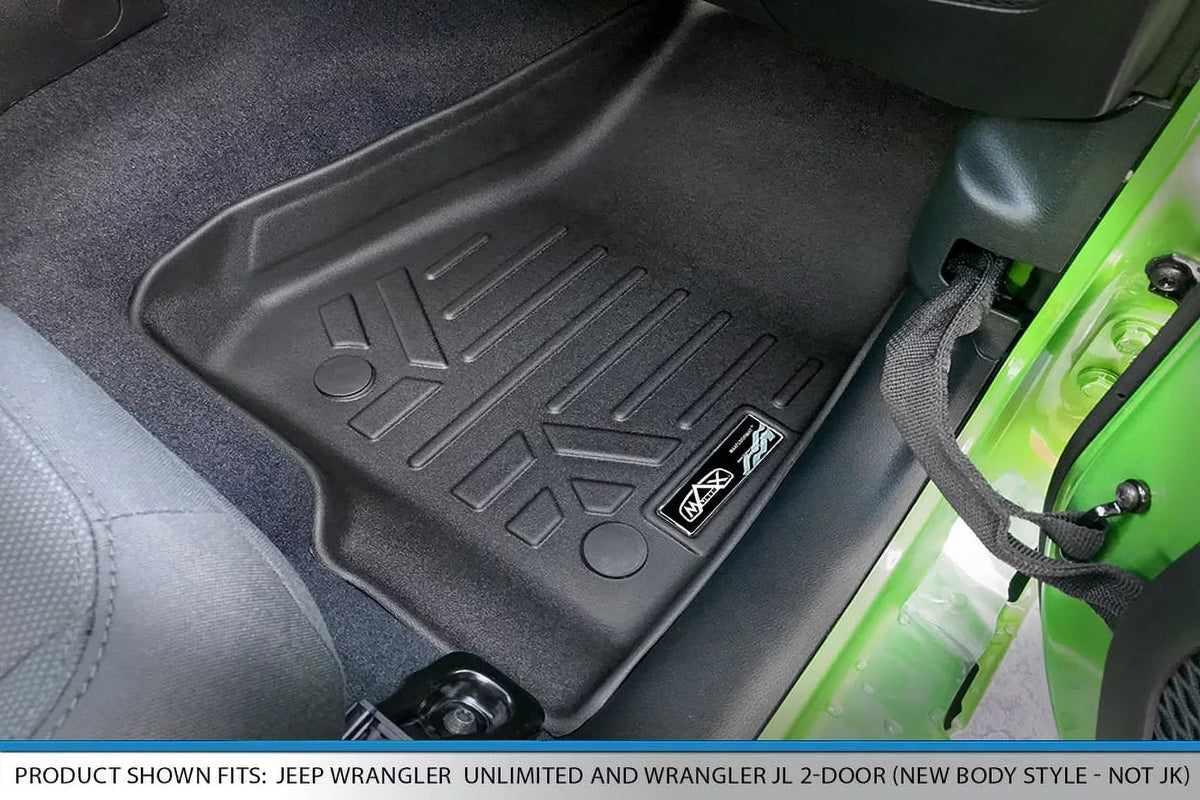 Smartliner SA0316-B0459 Custom Fit 2 Row Floor Mats Liner Set with Lockable Rear Underseat Storage for 2020-2023 Jeep Gladiator, Black