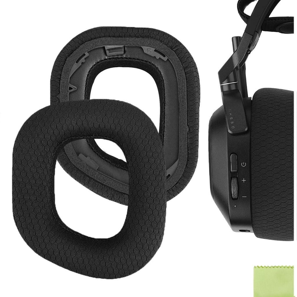 Geekria Comfort Mesh Fabric Replacement Ear Pads for Corsair HS80 RGB Wireless Headphones Ear Cushions, Headset Earpads, Ear Cups Shield Repair Parts (Black)