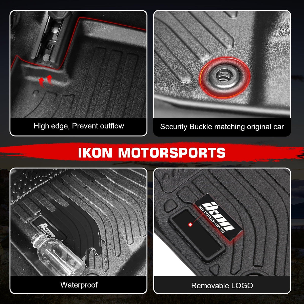 Ikon Motorsports 3D TPE Floor Mats Compatible With 2008-2020 Dodge Grand Caravan 2008-2016 Chrysler Town & Country Black 3D Molded All Weather Car Carpets 1st 2nd Row Front Rear Protector Liner 4PCS