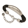Stainless Steel Fancy Women's mm 7.5 in Polished Faux Leather Cords 2.5in ext.