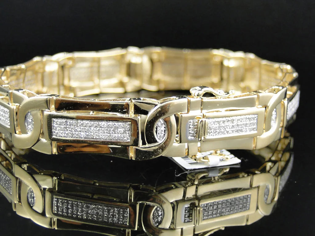 Mens Pave Set 14K Yellow Gold Round Cut Genuine Diamond 8.5 Inch 3 Ct