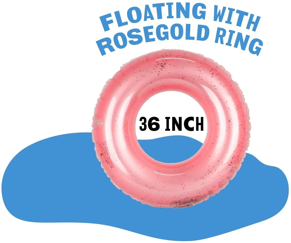 Alyvia Inflatable Rose Gold Pool Float with Glitter Inside, Fun Beach Floaties, Swim Party Toys, Summer Pool Round Rings for Adults & Kids | 48 Inch