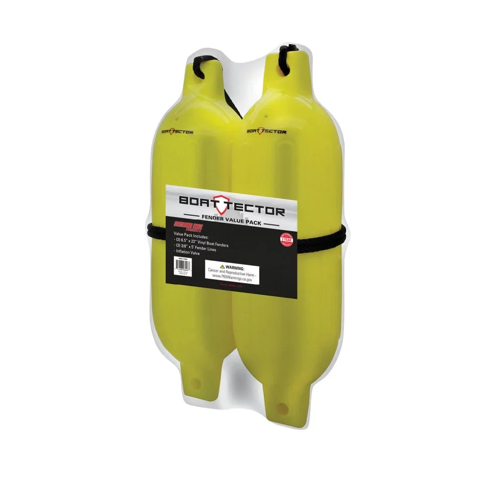 Extreme Max 3006.7599 Craft Inflatable Fender Value 2-Pack - 6.5" x 22", Neon Yellow