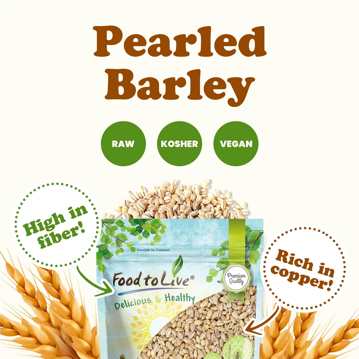 Pearled Barley, 25 Pounds — Kosher, Vegan, Raw — by Food to Live