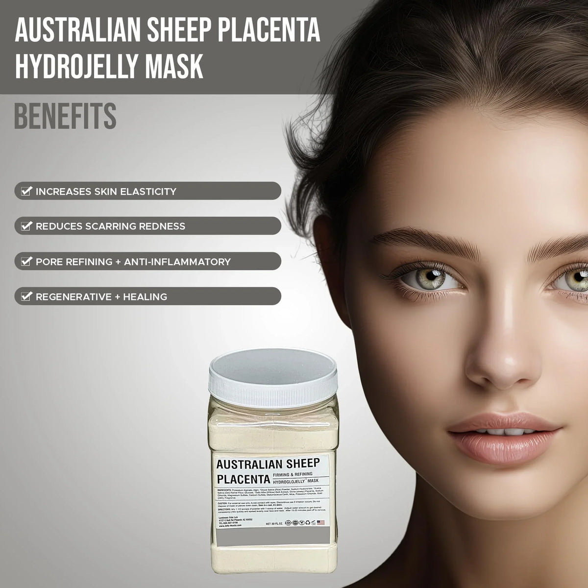 Luminous Skin Lab Australian Sheep Placenta Jelly Mask, Professional Pack Peel off Facial Mask - Anti-Aging, Reducing Dark Spot & Natural Skin Treatment - Suitable for All Skin Types | 30 fl oz
