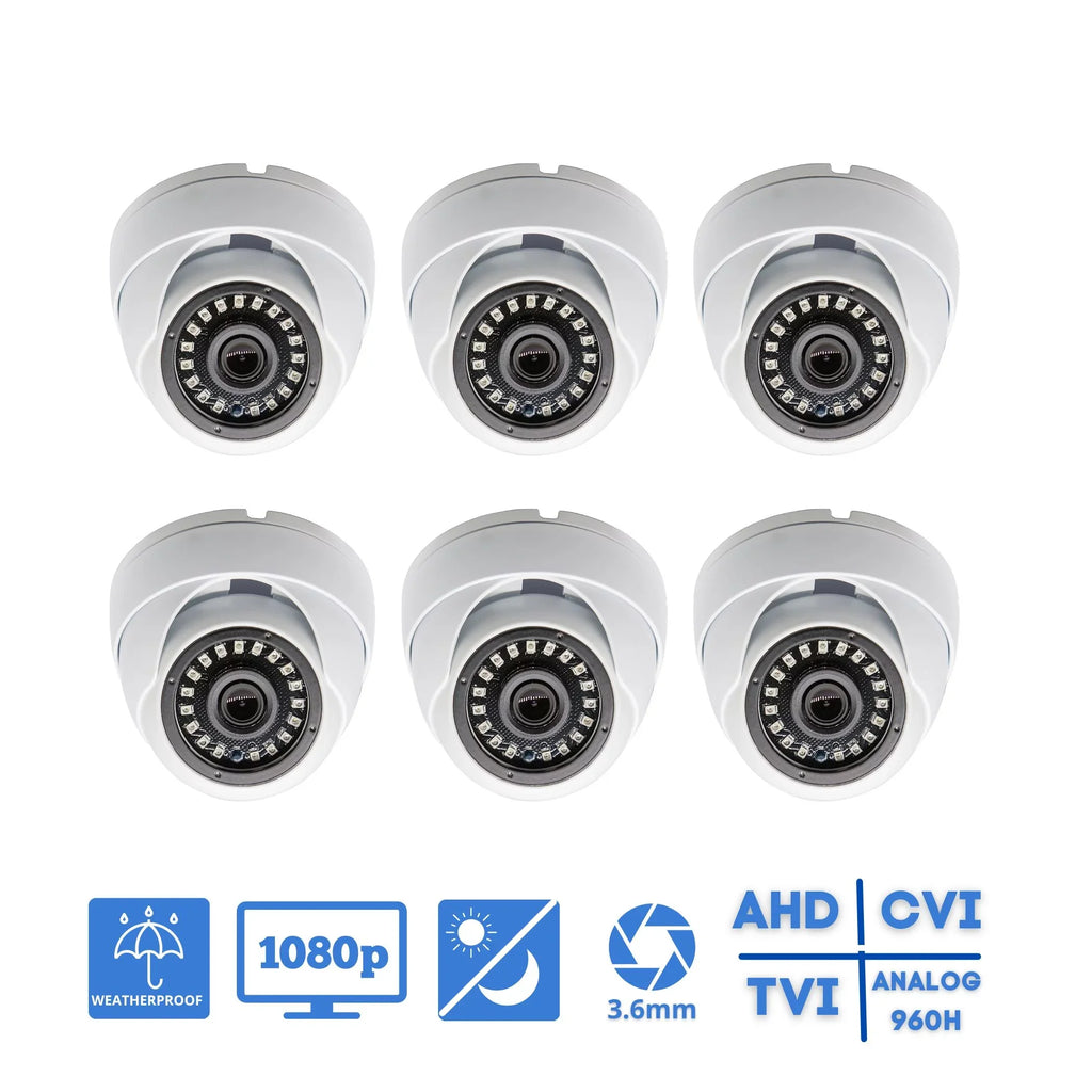 Evertech 1080p Dome Security Cameras Weatherproof Indoor / Outdoor with Night Vision and 3.6mm Fixed Lens (Pack of 6)