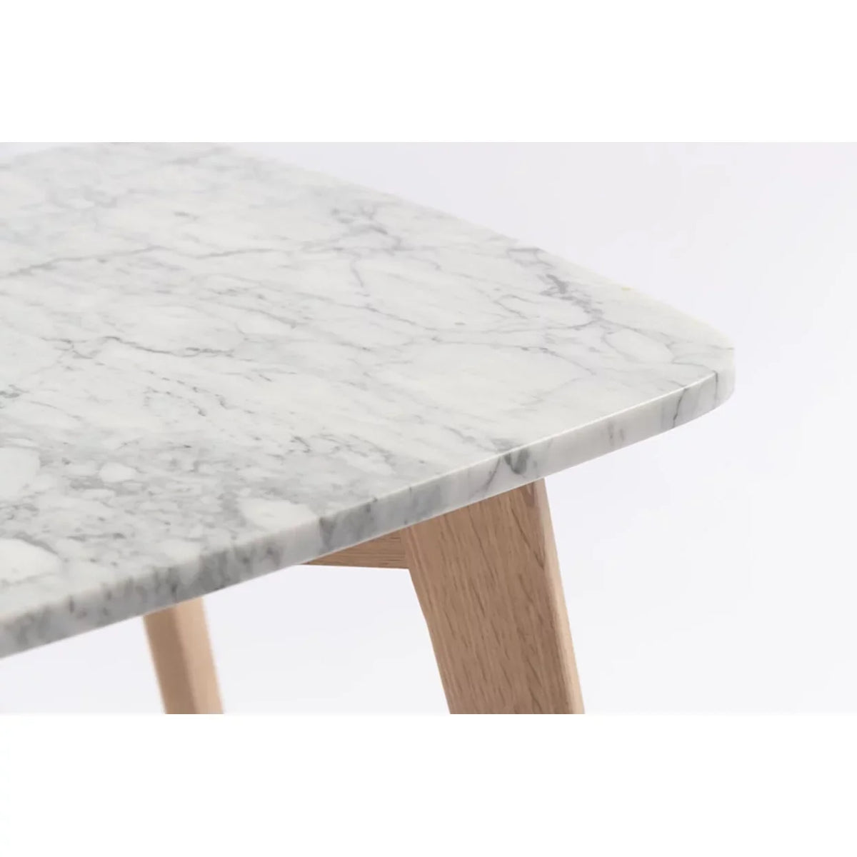 Cima 12" x 21" Rectangular Italian Carrara White Marble Table with Oak Legs