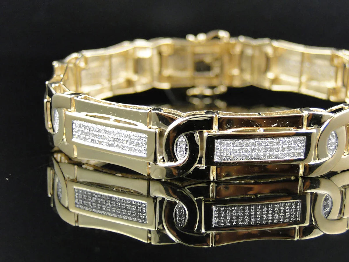 Mens Pave Set 14K Yellow Gold Round Cut Genuine Diamond 8.5 Inch 3 Ct