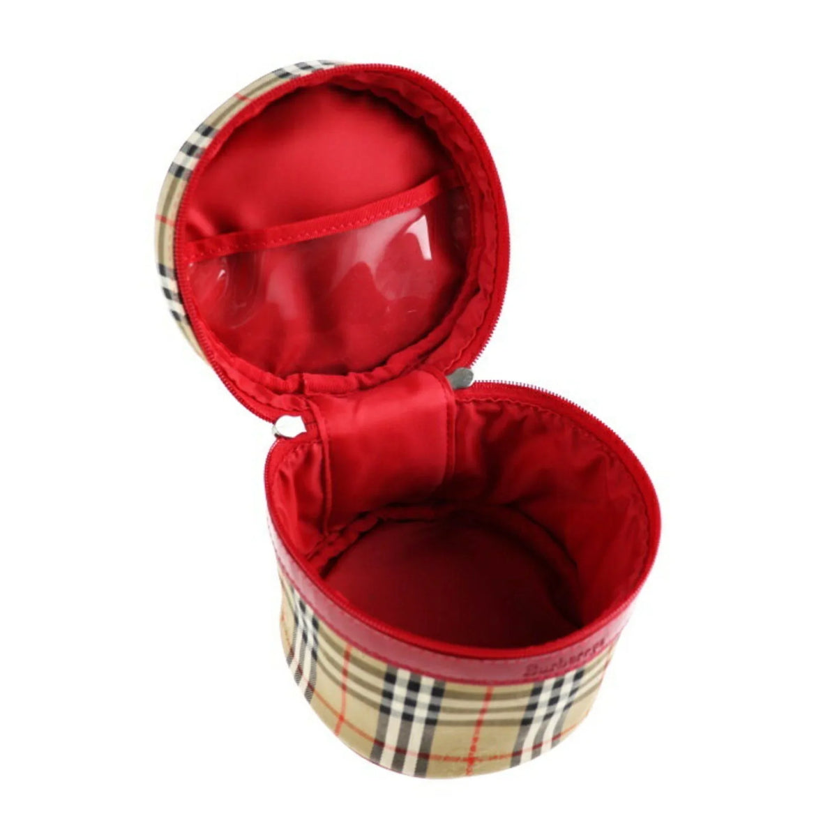 Pre-Owned Burberrys Burberry Vanity Handbag Canvas Leather Beige Red Haymarket Plaid Accessory Case (Good)