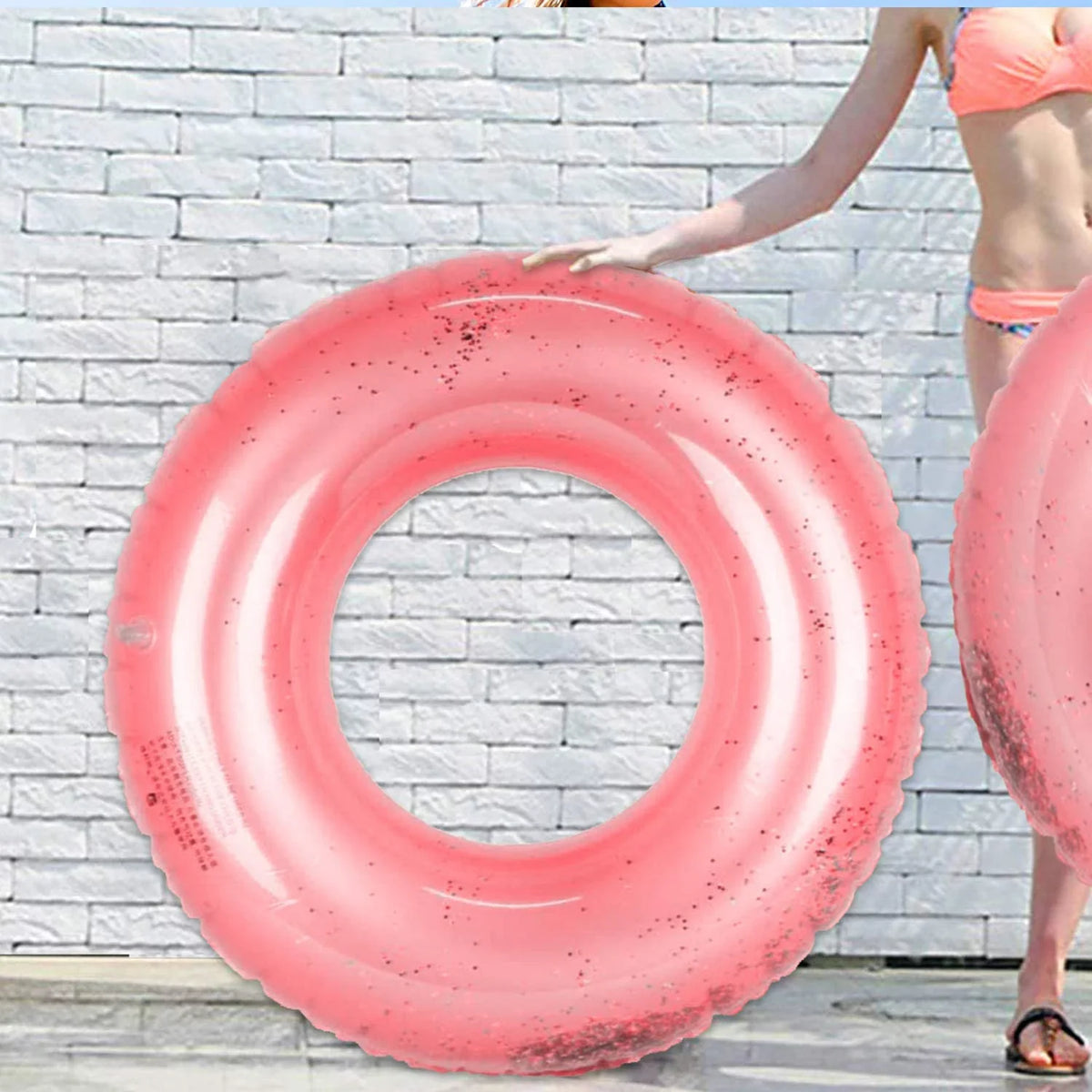 Alyvia Inflatable Rose Gold Pool Float with Glitter Inside, Fun Beach Floaties, Swim Party Toys, Summer Pool Round Rings for Adults & Kids | 48 Inch