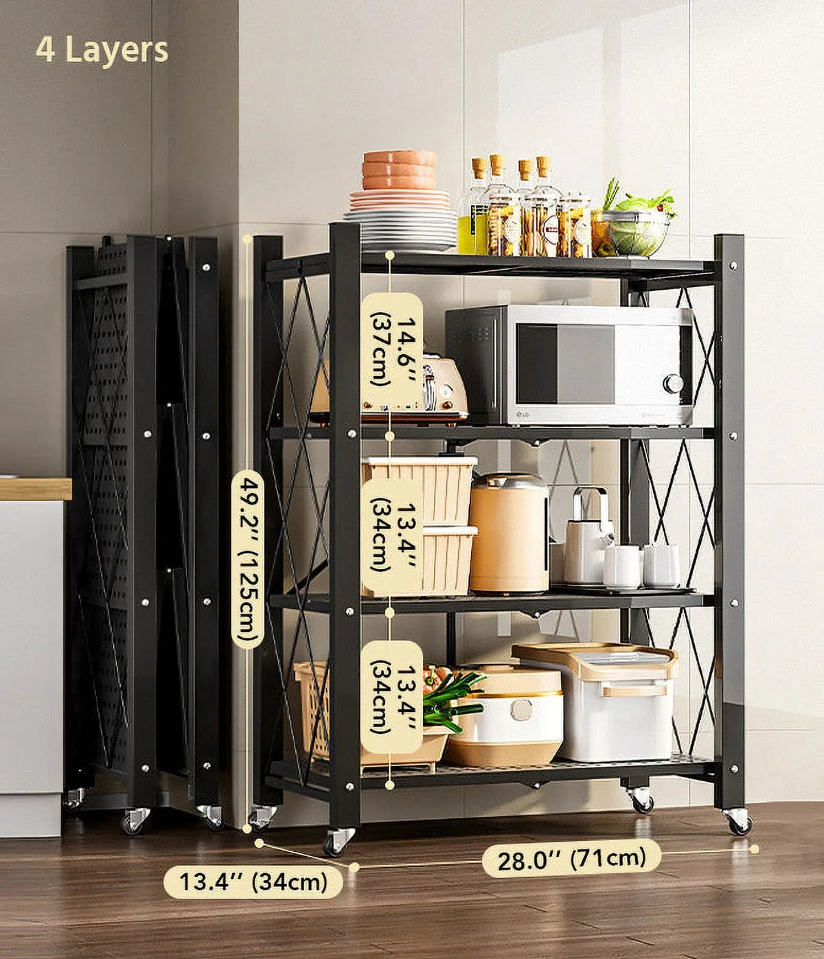 Joybos® 5 Tier Black Heavy Duty Foldable Metal Organizer Shelves with Wheels