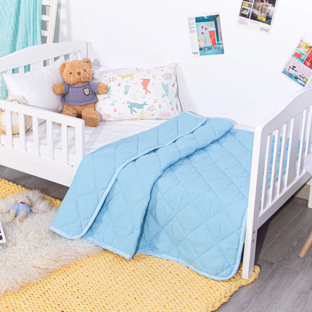 Ntbay Down Alternative Oversized Toddler Comforter, Super Soft and Warm Solid Color Baby Crib Quilted Blanket, 43 x 60 inches, Aqua