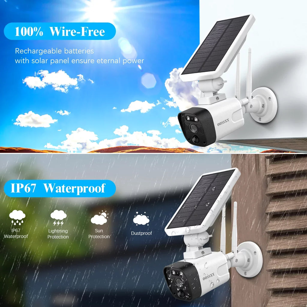 OOSSXX Solar Security Cameras Wireless Outdoor,Dual Antennas Surveillance Camera System with 1TB Hard Drive