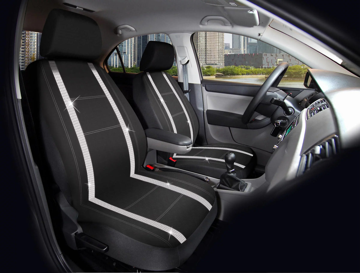 Auto Drive 2 Piece Checker Diamond Car Seat Wrap Premium Leather Black, Universal Fit - 2102SC035