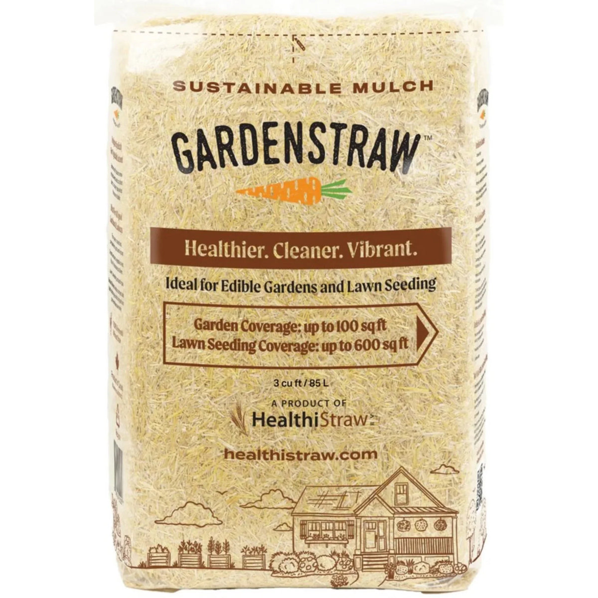 HealthiStraw GardenStraw Clean Premium Straw Mulch for Gardening, Lawn Seeding and Composting, 3 Cu Ft (Garden Wrap 100 sq ft)