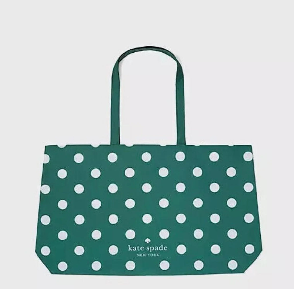 Kate Spade New York Tote Polka Dots Canvas Tote XL Green White Reusable Shopping Beach Bag