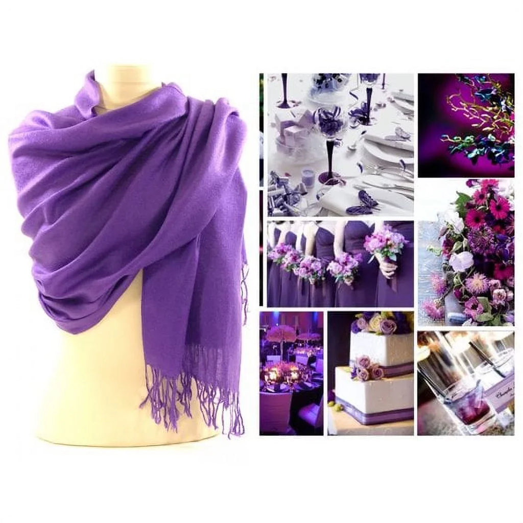 Set of 10 Violet Purple Pashmina Scarf Shawl, Bridesmaid Shawl, Bridal Wrap, Wedding Shawl (Violet)