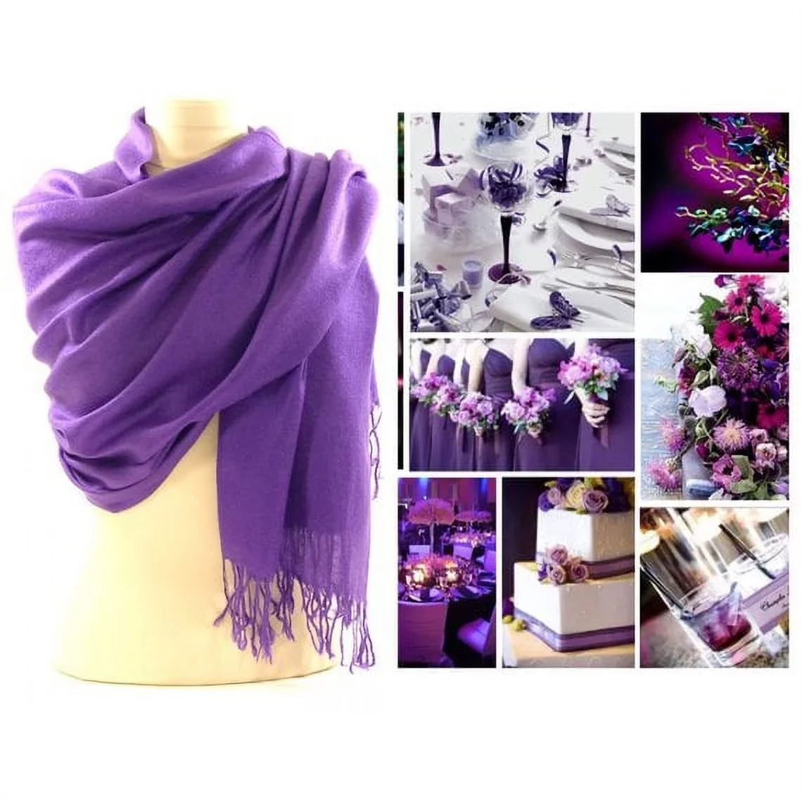 Set of 10 Violet Purple Pashmina Scarf Shawl, Bridesmaid Shawl, Bridal Wrap, Wedding Shawl (Violet)