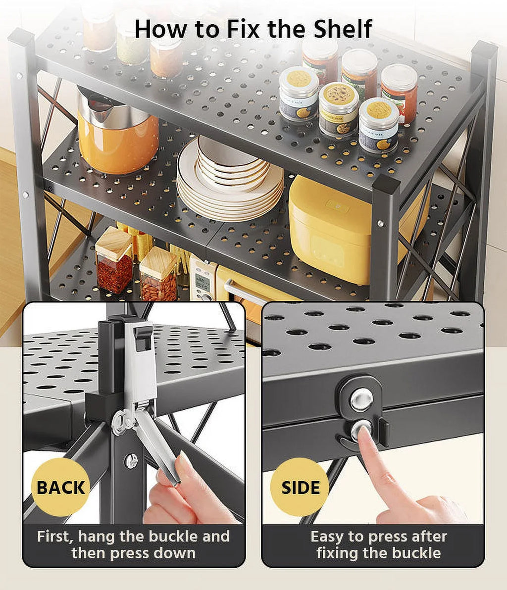 Joybos® 5 Tier Black Heavy Duty Foldable Metal Organizer Shelves with Wheels