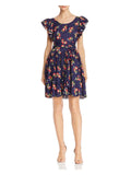 JILL STUART Womens Navy Back Cut Out Floral Cap Sleeve Scoop Neck Short Fit + Flare Dress L