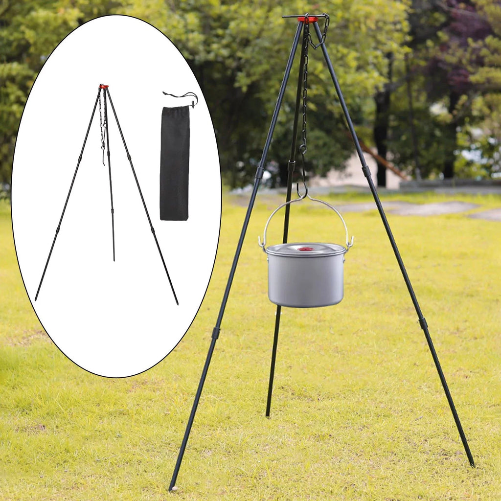 Camping Tripod, Portable Outdoor Cooking Tripod with Adjustable Campfire Picnic ing Pot Grill Stand Aluminum Cookware Accessory , Black