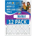 16x16x1 Air Filter MERV 13 Rating, 12 Pack of Furnace Filters Comparable to MPR 1500 - 2200 & FPR 9 - Made in by AIRX FILTERS WICKED CLEAN AIR.
