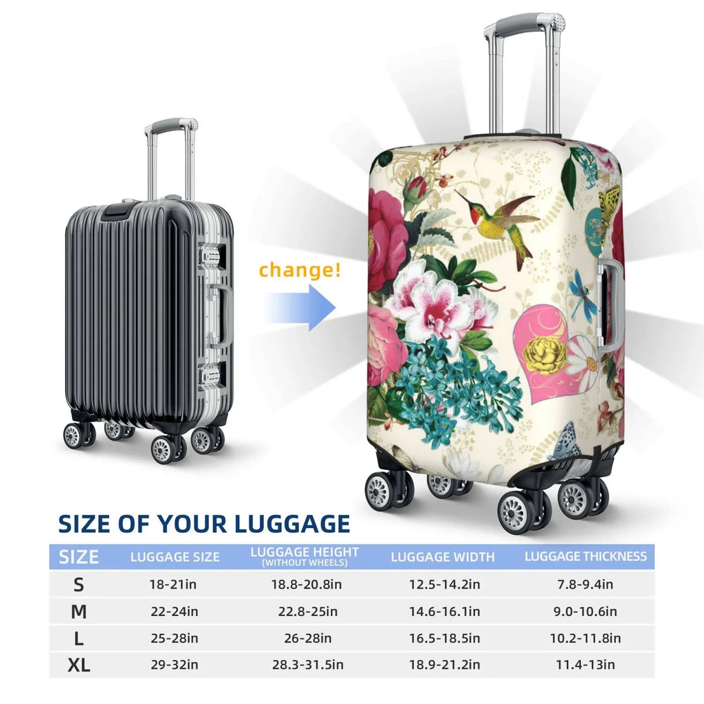 Easygdp Bird Butterfly Rose Print Elastic and Washable Suitcase Protective Protection with Hidden Zipper Fits 18-32 inch Luggage -Medium
