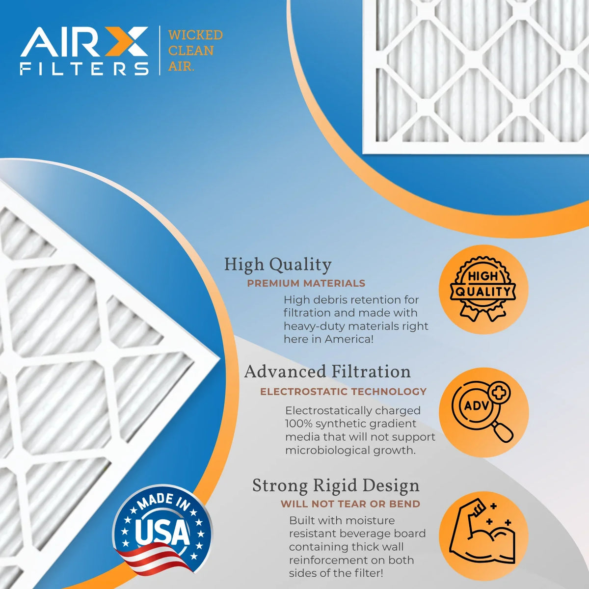 30x30x1 Air Filter MERV 13 Rating, 12 Pack of Furnace Filters Comparable to MPR 1500 - 2200 & FPR 9 - Made in by AIRX FILTERS WICKED CLEAN AIR.
