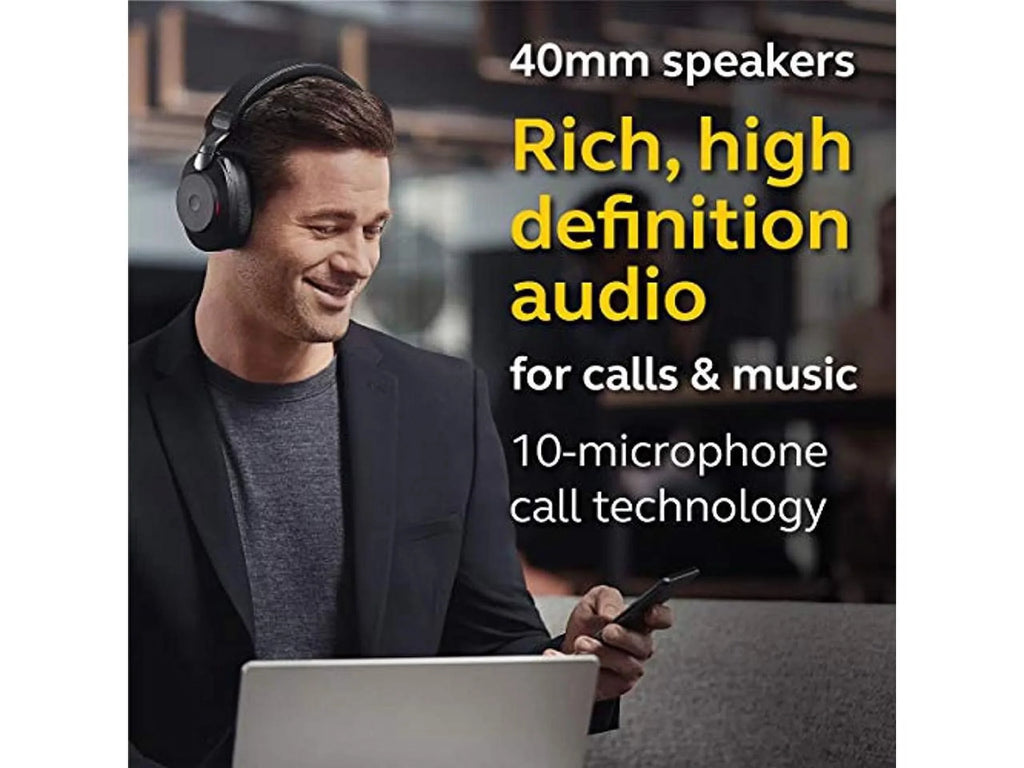 Jabra Evolve2 85 UC Wireless Headphones with Link380a, Stereo, Black - Wireless Bluetooth Headset for Calls and Music, 37 Hours of Battery Life, Advanced Noise Cancelling Headphones