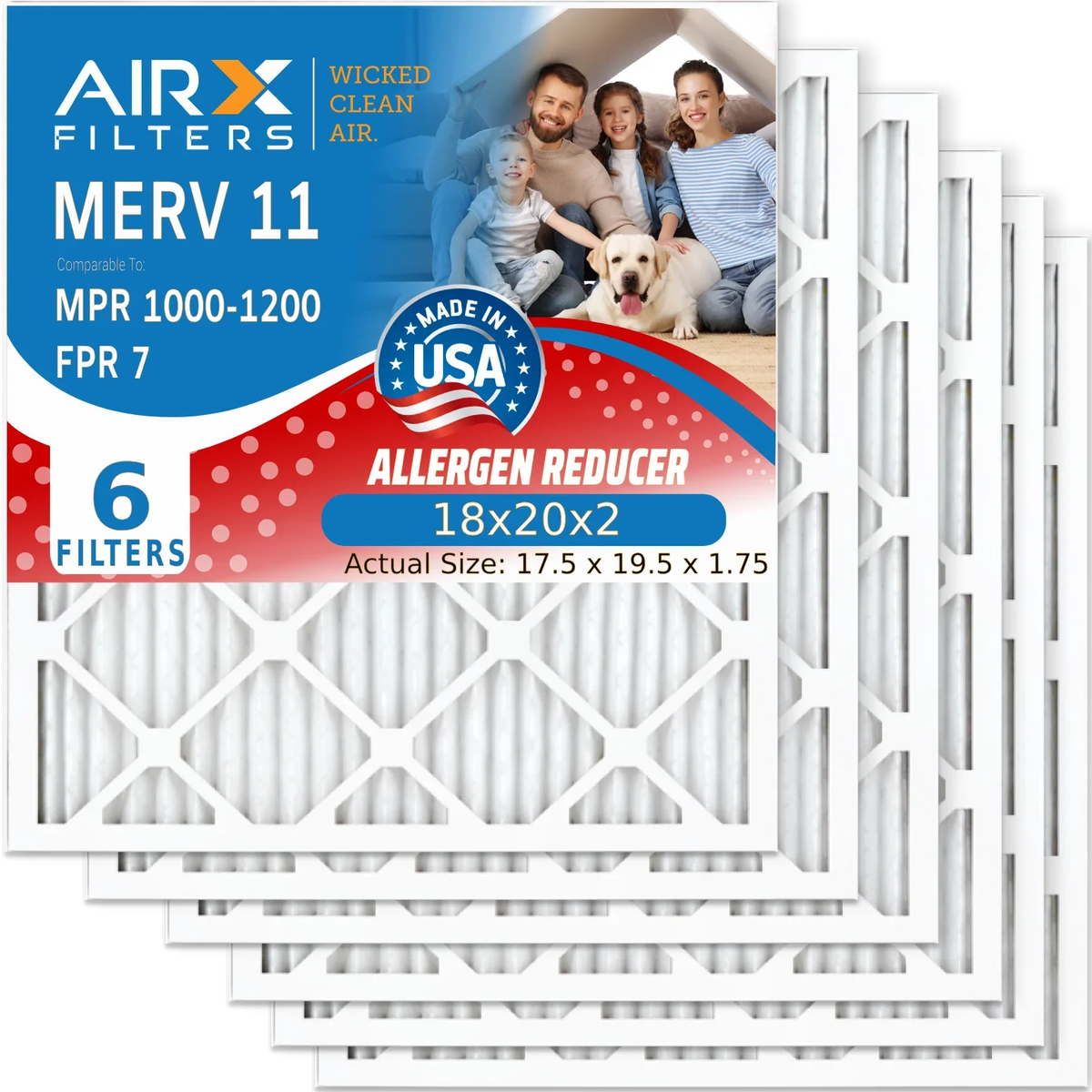 18x20x2 Air Filter MERV 11 Comparable to MPR 1000, MPR 1200 & FPR 7 Electrostatic Pleated Air Conditioner Filter 6 Pack HVAC Premium Made 18x20x2 Furnace Filters by AIRX FILTERS WICKED CLEAN AIR.