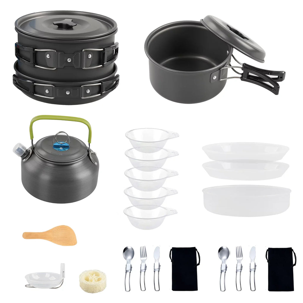 Yabuy Camping Cookware Mess Kit Non-Stick Pot and Pan Set with Kettle for Camping Hiking Backpacking