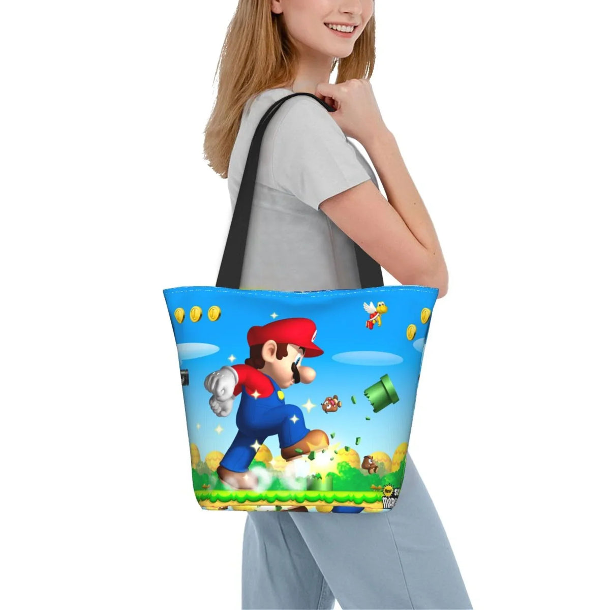 Super Mario Animated Women's Tote Bag Large Capacity Shoulder Handbag For Travel Beach Shopping Business Work School