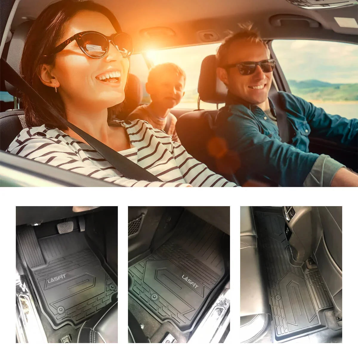 LASFIT Car Floor Mats for 2016-2021 Dodge Durango (2nd Row Bench Seat Only) / Jeep Grand Cherokee(NO Jeep Cherokee), All Weather TPE Floor Liners Set, 1st and 2nd Row, Black